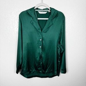 Victoria's Secret Vintage Green Button Down Lounge Sleep Shirt 100% Silk Size S